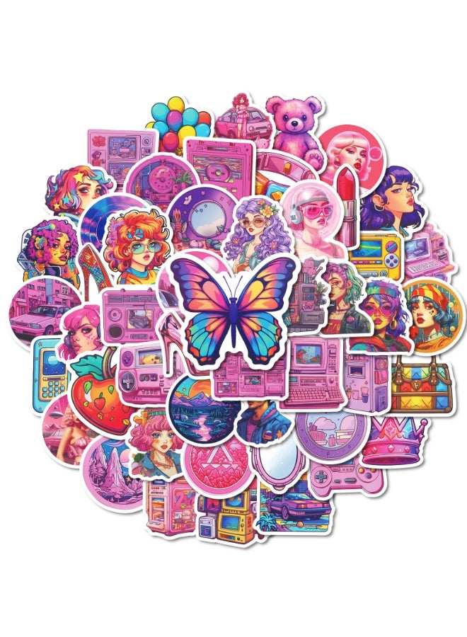 NIBEMINENT 50 Pcs Pink Gemstone Deco Kit Waterproof Stickers, High Definition Printing Bright Colors, Suitable for Laptop Skateboard Luggage Water Bottle Guitar DIY - Image 1