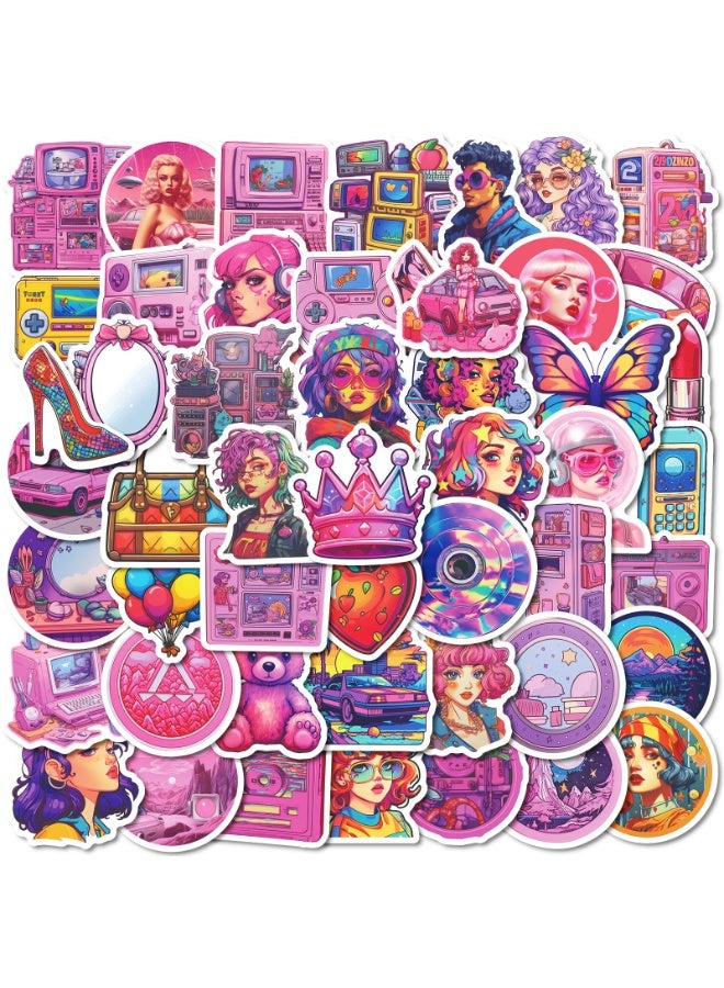 NIBEMINENT 50 Pcs Pink Gemstone Deco Kit Waterproof Stickers, High Definition Printing Bright Colors, Suitable for Laptop Skateboard Luggage Water Bottle Guitar DIY - Image 2