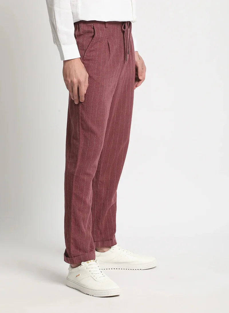 THE BEAR HOUSE Men's Casual Trousers Maroon, Relaxed Fit, Soft & Breathable Fabric, Elastic Waist, Stylish Everyday Wear, Versatile & Comfortable Bottoms for Any Occasion