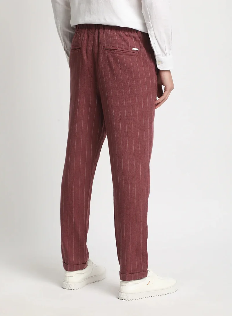 THE BEAR HOUSE Men's Casual Trousers Maroon, Relaxed Fit, Soft & Breathable Fabric, Elastic Waist, Stylish Everyday Wear, Versatile & Comfortable Bottoms for Any Occasion