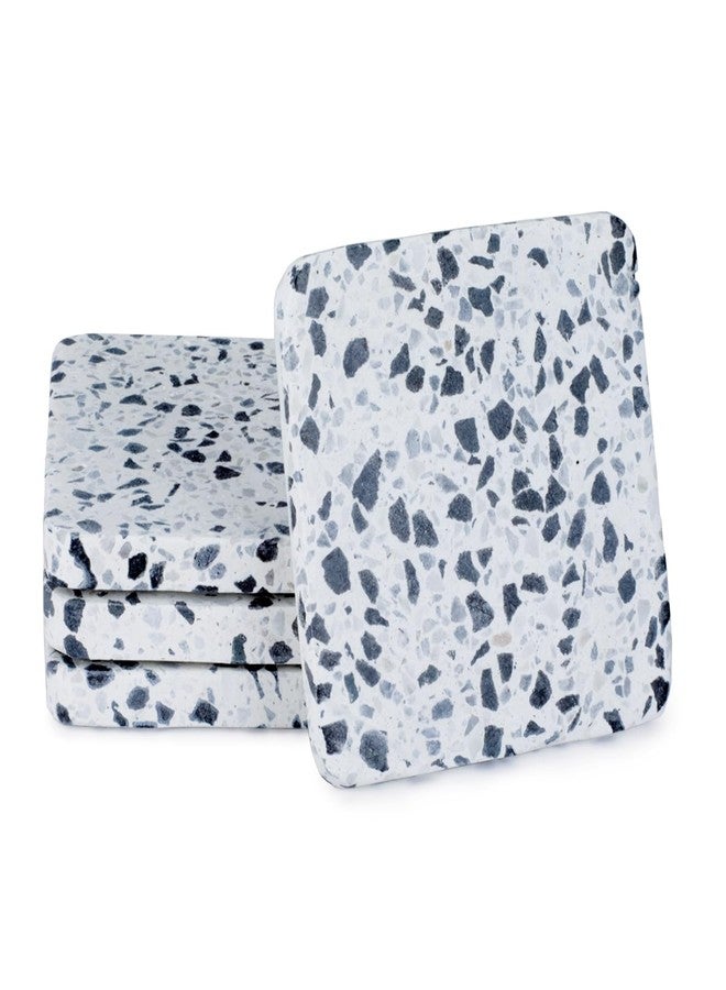 ثيريستي ستون قواعد أكواب ثيرستستون البيضاء المصنوعة من الترازو الطبيعي، مزينة بحبيبات رخامية كبيرة وقاعدة من الفلين الواقي، مربعة الشكل مقاس 4 بوصات، جذابة، ماصة، سهلة التنظيف. - Image 1