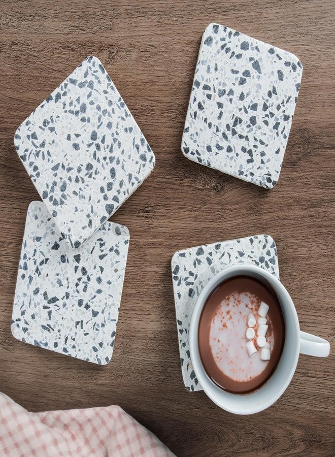 ثيريستي ستون قواعد أكواب ثيرستستون البيضاء المصنوعة من الترازو الطبيعي، مزينة بحبيبات رخامية كبيرة وقاعدة من الفلين الواقي، مربعة الشكل مقاس 4 بوصات، جذابة، ماصة، سهلة التنظيف. - Image 4