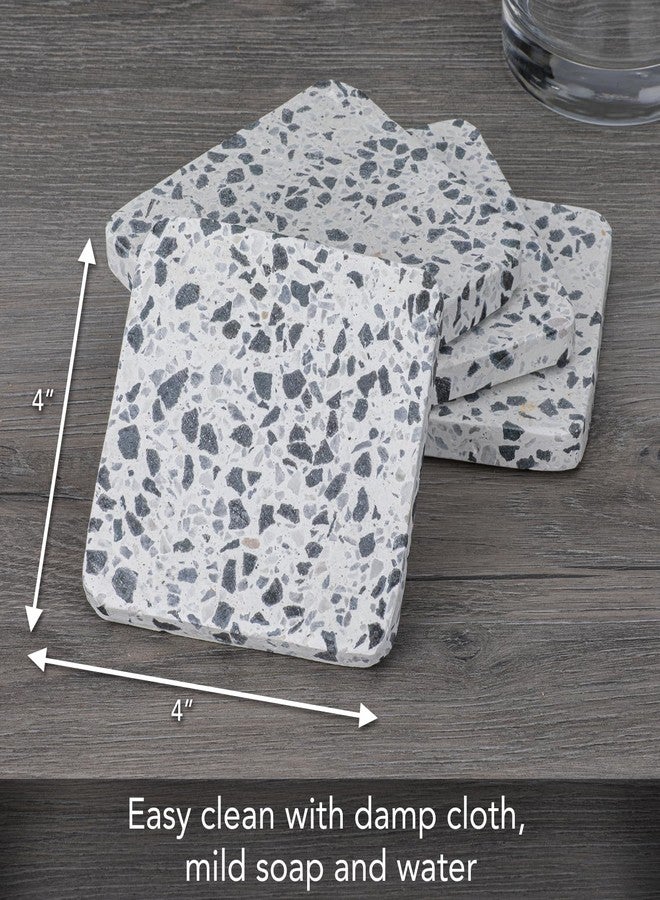 ثيريستي ستون قواعد أكواب ثيرستستون البيضاء المصنوعة من الترازو الطبيعي، مزينة بحبيبات رخامية كبيرة وقاعدة من الفلين الواقي، مربعة الشكل مقاس 4 بوصات، جذابة، ماصة، سهلة التنظيف. - Image 2