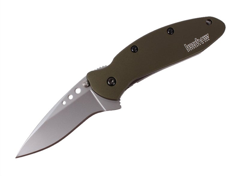 Kershaw سكين جيب كيرشو سكالين، زيتون دراب (1620OL)؛ شفرة من فولاذ 420HC بوزن 2.4 أونصة، مقبض من الألمنيوم المؤكسد، فتح مساعد بسرعة، قفل خطي وقفل طرف، مشبك جيب بموقع واحد؛ 2.5 أونصة - Image 1