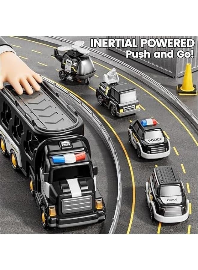 xppier Police Truck Toy for 3 4 5 6 Years Old Boys - Carrier Vehicle Toy Set with 3 Small Cars and 1 Helicopter, Kids Firction Powered Car for Age 3-9, Gifts for Boys and Girls - Image 2