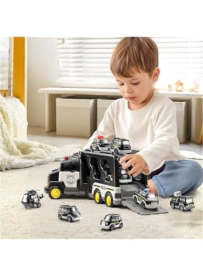 xppier Police Truck Toy for 3 4 5 6 Years Old Boys - Carrier Vehicle Toy Set with 3 Small Cars and 1 Helicopter, Kids Firction Powered Car for Age 3-9, Gifts for Boys and Girls - Image 5