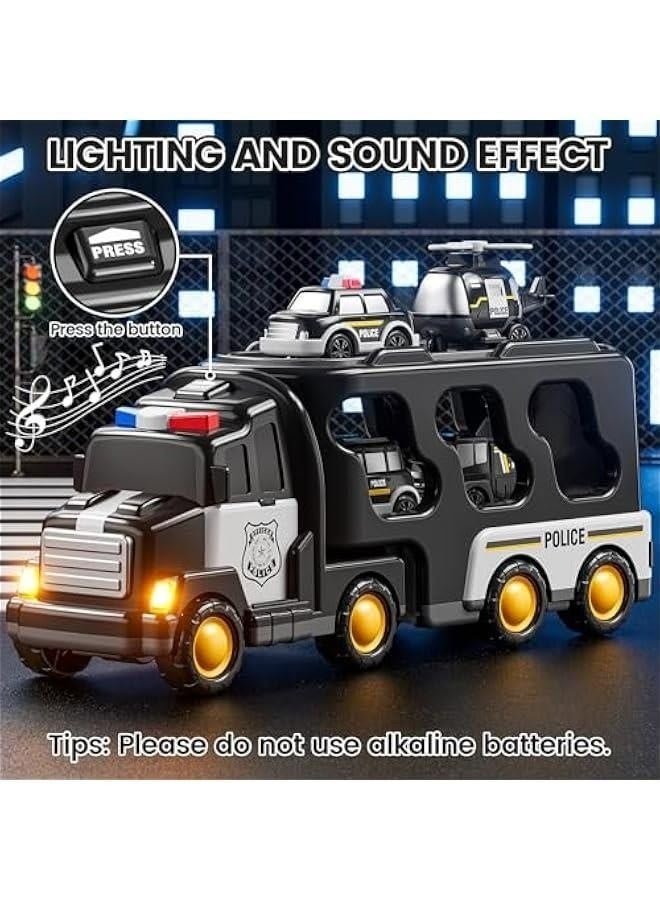 xppier Police Truck Toy for 3 4 5 6 Years Old Boys - Carrier Vehicle Toy Set with 3 Small Cars and 1 Helicopter, Kids Firction Powered Car for Age 3-9, Gifts for Boys and Girls - Image 3