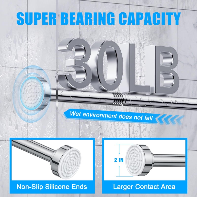 TEECK Shower Curtain Rod, 32-43 inch Adjustable Spring Tension Curtain Rod, Never Rust Anti-Slip Shower Curtain Rod for Bathroom, No Drilling, Never Collapse, Easy to Use, Silver - Image 3