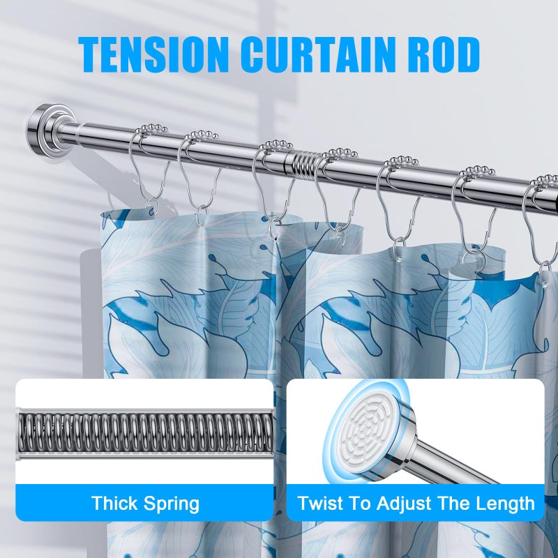 TEECK Shower Curtain Rod, 32-43 inch Adjustable Spring Tension Curtain Rod, Never Rust Anti-Slip Shower Curtain Rod for Bathroom, No Drilling, Never Collapse, Easy to Use, Silver - Image 2