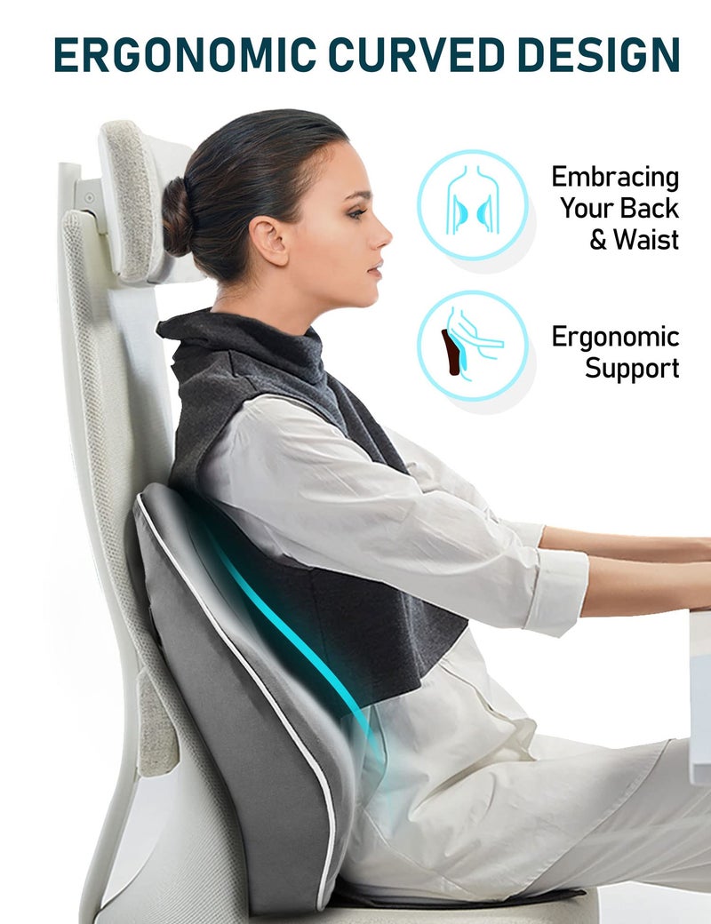 TRAVEL EASE Ergonomic Lumbar Support Cushion, Memory Foam Back Support for Car Seat Office Chair Gaming Chair, Backrest with Skin-friendly Cover & Dual Adjustable Straps, Black - Image 3