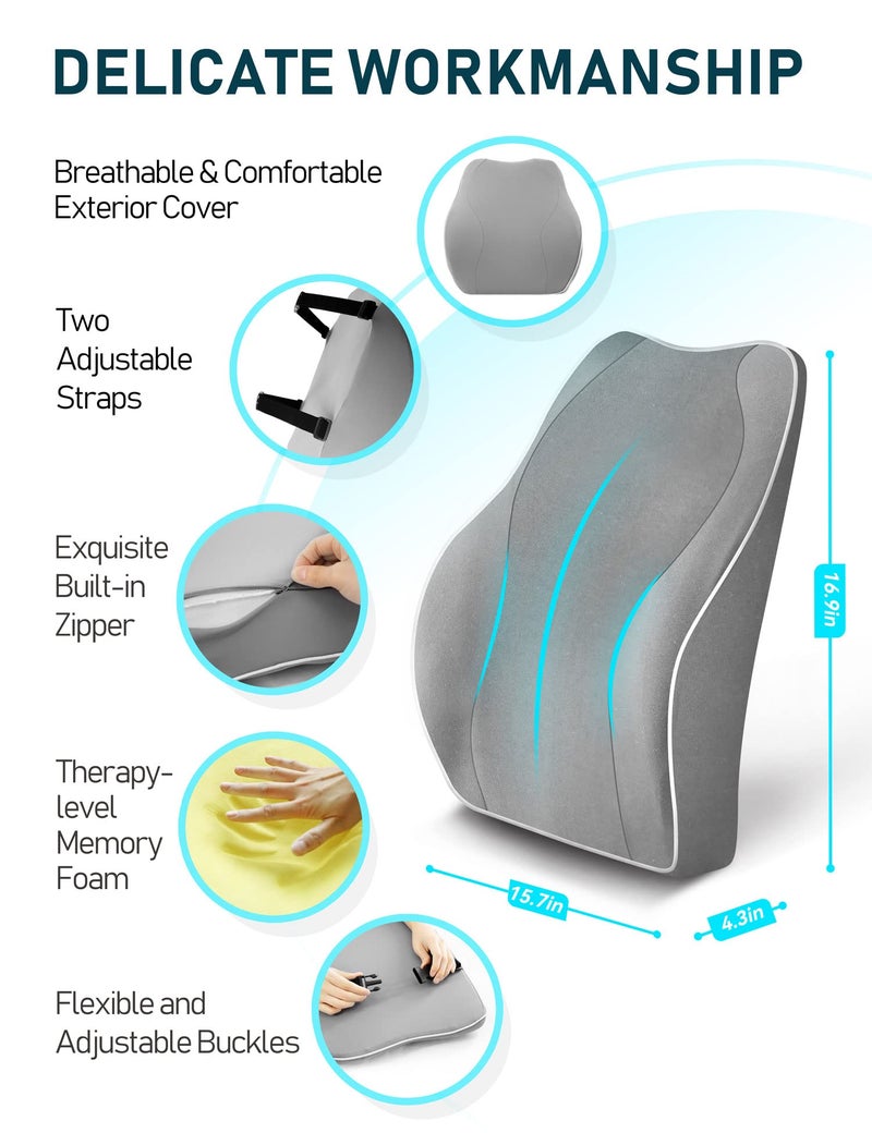 TRAVEL EASE Ergonomic Lumbar Support Cushion, Memory Foam Back Support for Car Seat Office Chair Gaming Chair, Backrest with Skin-friendly Cover & Dual Adjustable Straps, Black - Image 5