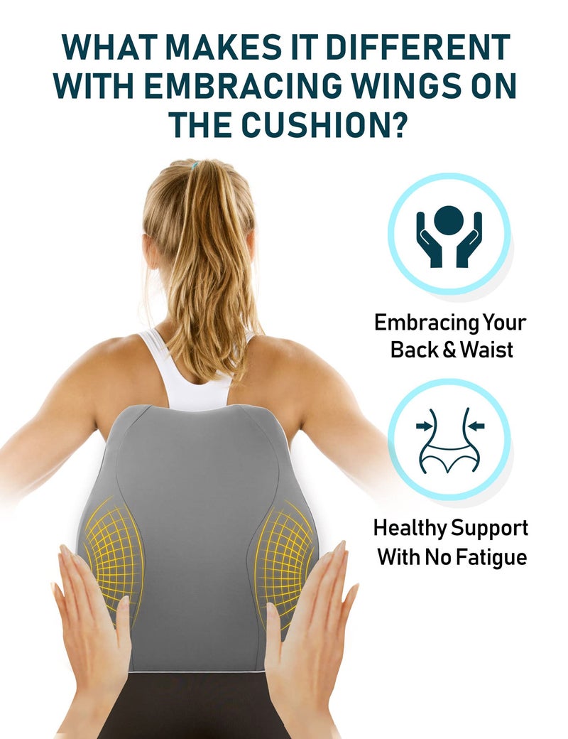 TRAVEL EASE Ergonomic Lumbar Support Cushion, Memory Foam Back Support for Car Seat Office Chair Gaming Chair, Backrest with Skin-friendly Cover & Dual Adjustable Straps, Black - Image 2