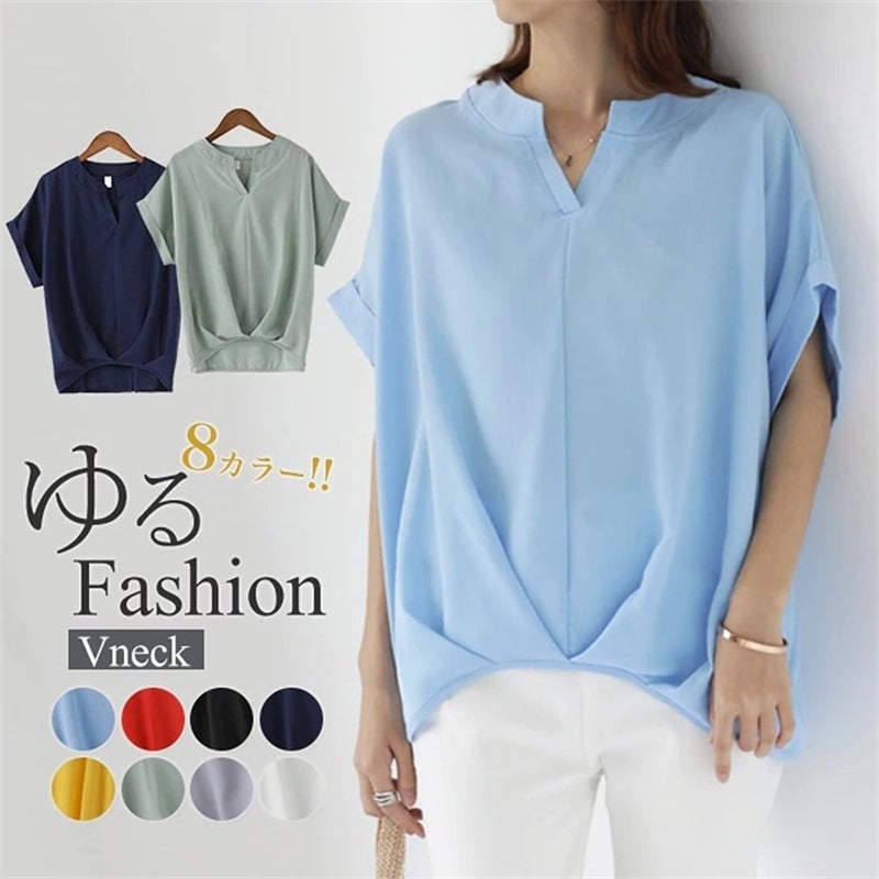 Women's Cotton Linen V-Neck Batwing Sleeve Blouse - Image 1