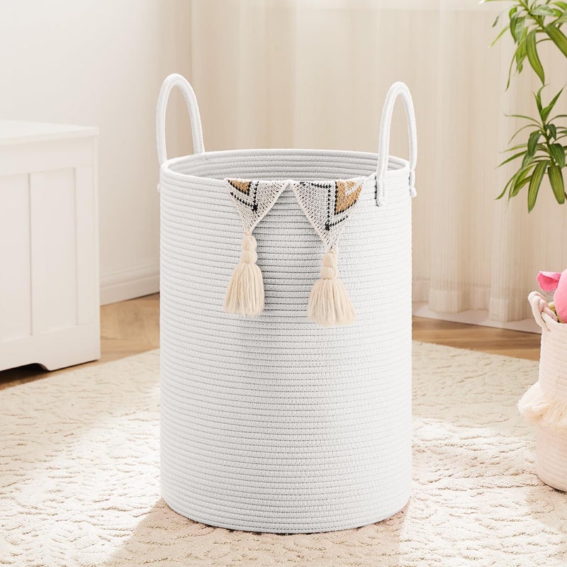 Artfeel Laundry Basket,Woven Cotton Rope Laundry Hamper,60L for Decorative Storage of Dirty Clothes,Toys and Blankets in Bathroom,Baby Room and Living Room - Image 1