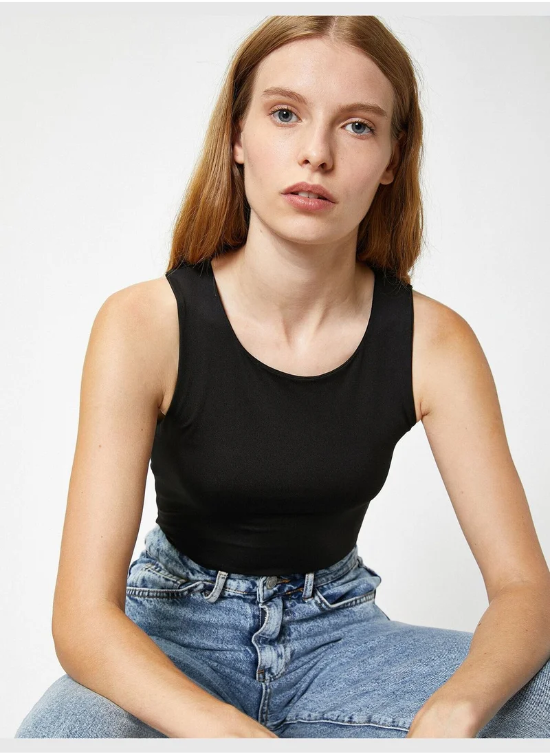KOTON Sleeveless T-Shirt Halter Neck Snap Button