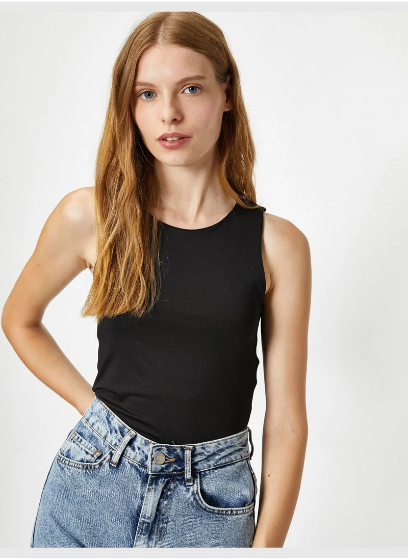 KOTON Sleeveless T-Shirt Halter Neck Snap Button
