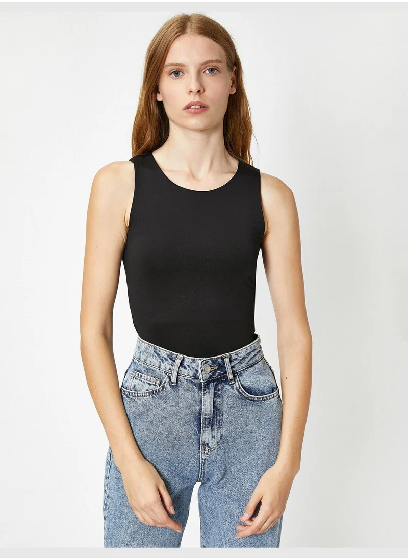 KOTON Sleeveless T-Shirt Halter Neck Snap Button