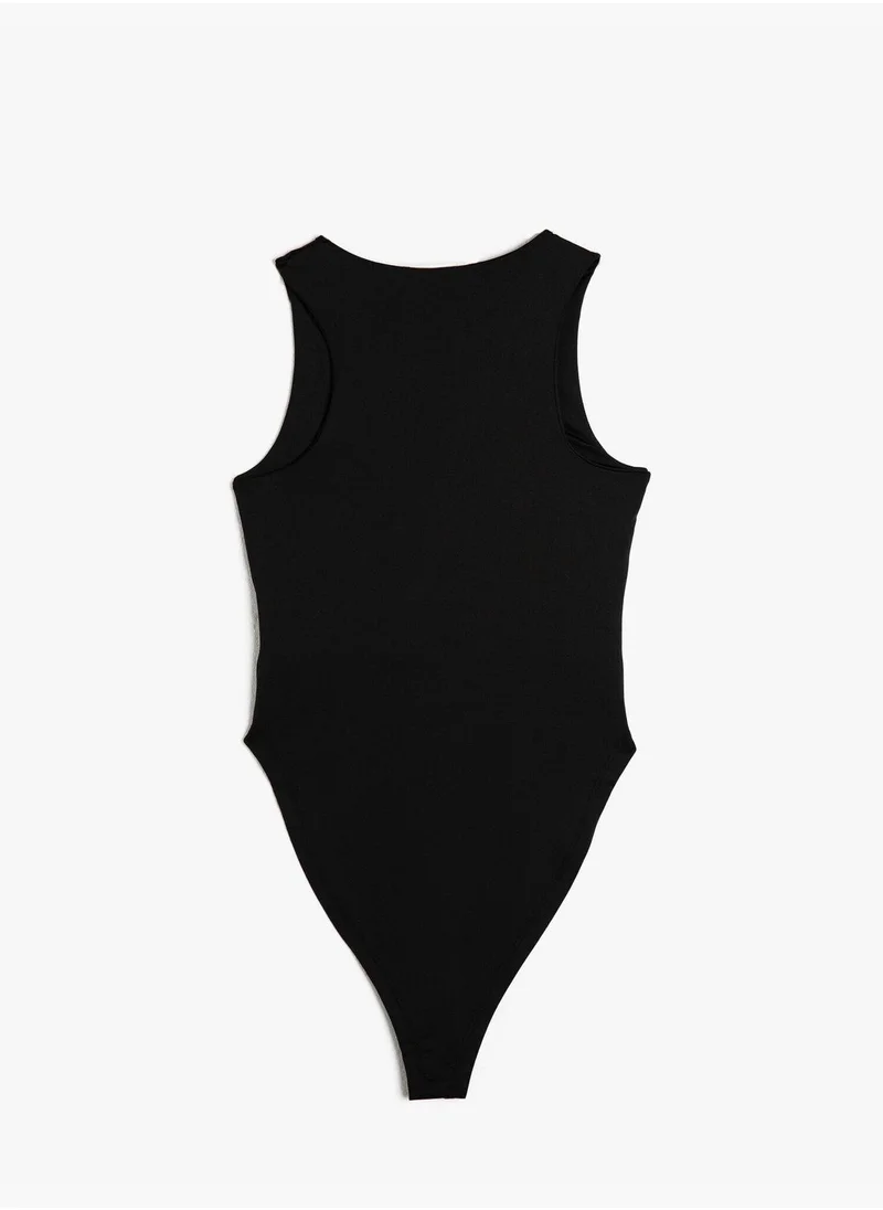 KOTON Sleeveless T-Shirt Halter Neck Snap Button