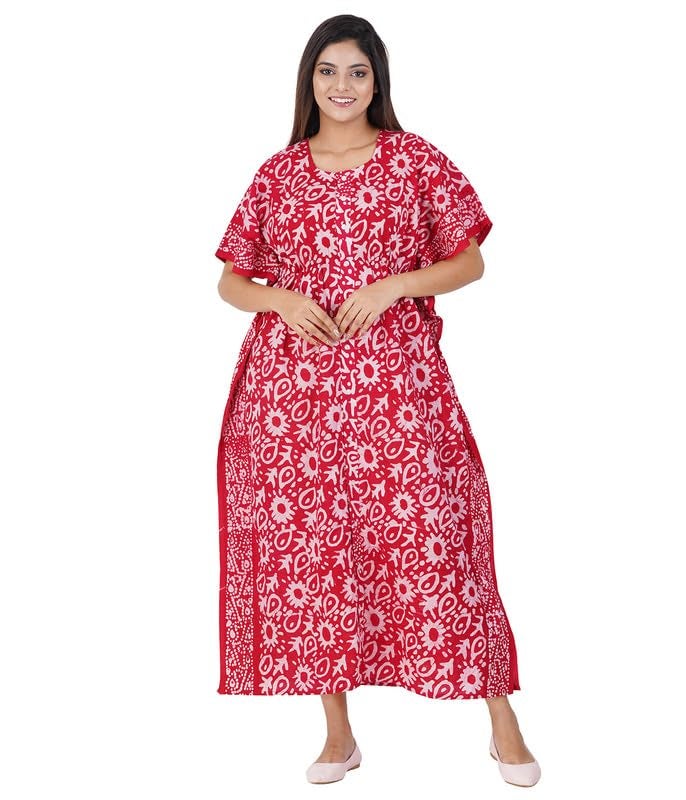 MENMAII Women's Full Open| Front Buttoned Multipurpose Kaftans for Pregnancy/Elderly/Patient/Feeding Purposes|Full Length[DarkPink Batik] - Image 1
