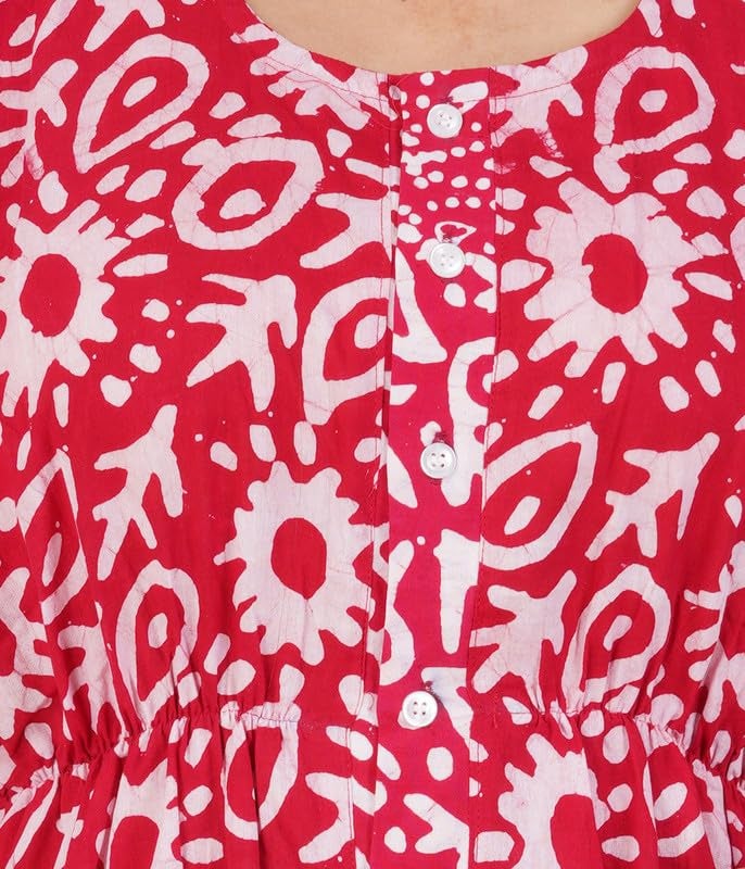 MENMAII Women's Full Open| Front Buttoned Multipurpose Kaftans for Pregnancy/Elderly/Patient/Feeding Purposes|Full Length[DarkPink Batik] - Image 4
