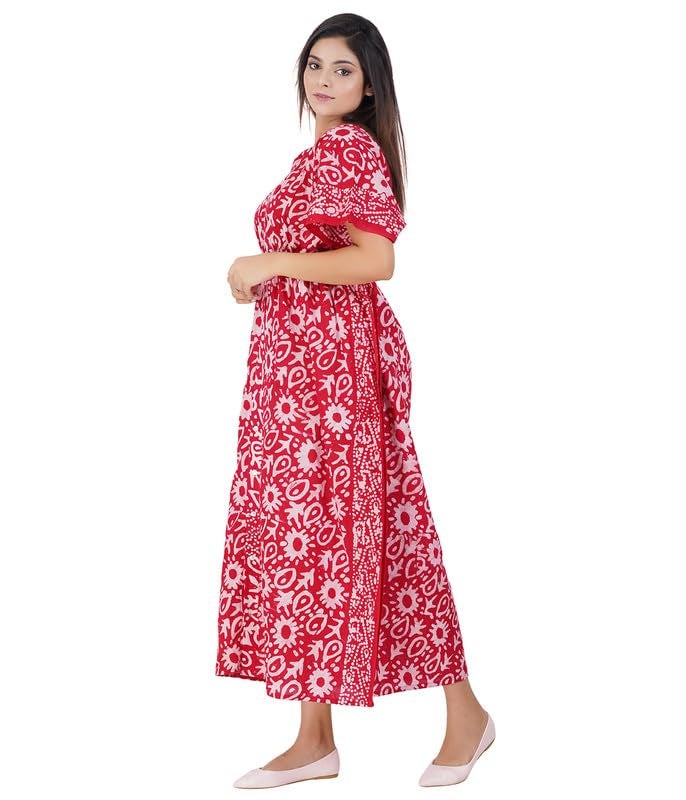 MENMAII Women's Full Open| Front Buttoned Multipurpose Kaftans for Pregnancy/Elderly/Patient/Feeding Purposes|Full Length[DarkPink Batik] - Image 2