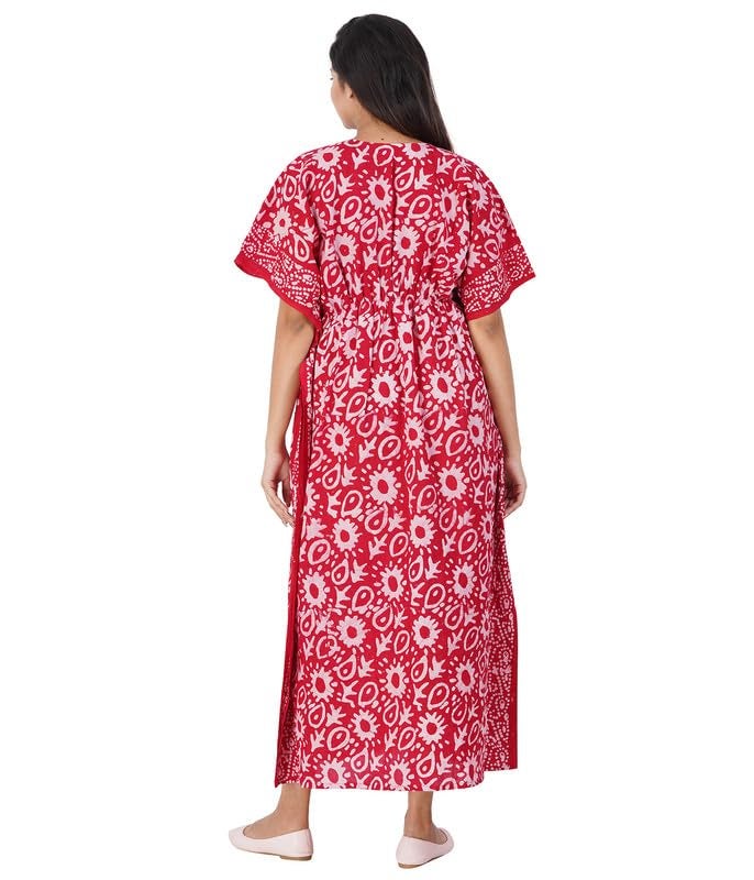 MENMAII Women's Full Open| Front Buttoned Multipurpose Kaftans for Pregnancy/Elderly/Patient/Feeding Purposes|Full Length[DarkPink Batik] - Image 5