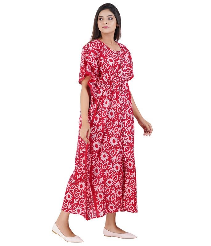 MENMAII Women's Full Open| Front Buttoned Multipurpose Kaftans for Pregnancy/Elderly/Patient/Feeding Purposes|Full Length[DarkPink Batik] - Image 3