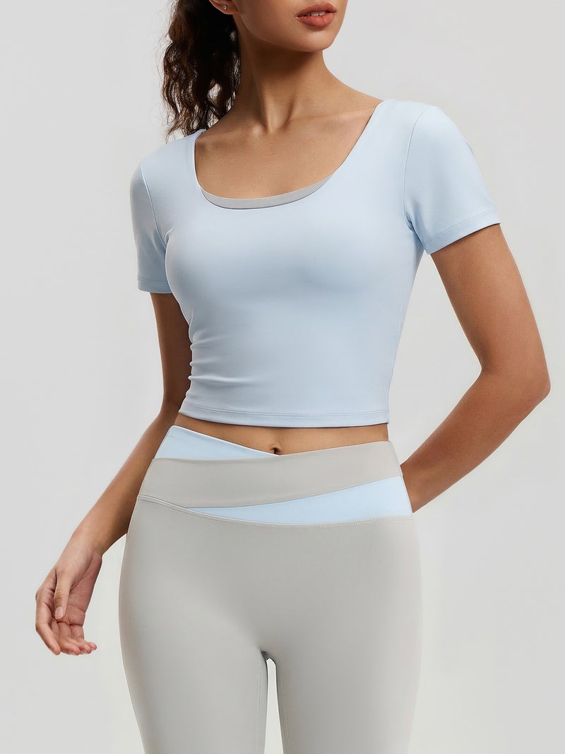 Ju Yi Tang （ Fu Shi ） Juyitang New Butterfly Back Yoga Top with Built-in Pads Short Sleeve Cross Sports Breathable Fitness Shirt - Image 4