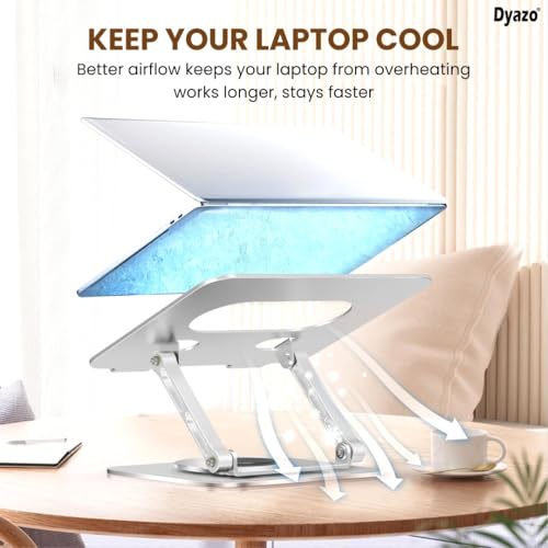 Dyazo Laptop Stand Foldable Height Angle Adjustable Laptop Riser for Desk Compatible for MacBook, Lenovo, Dell Notebook up to 15.6 Inches 360 Rotating Base (Silver) - Image 5