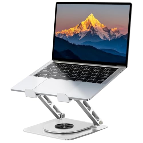 Dyazo Laptop Stand Foldable Height Angle Adjustable Laptop Riser for Desk Compatible for MacBook, Lenovo, Dell Notebook up to 15.6 Inches 360 Rotating Base (Silver) - Image 1
