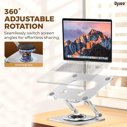 Dyazo Laptop Stand Foldable Height Angle Adjustable Laptop Riser for Desk Compatible for MacBook, Lenovo, Dell Notebook up to 15.6 Inches 360 Rotating Base (Silver) - Image 2