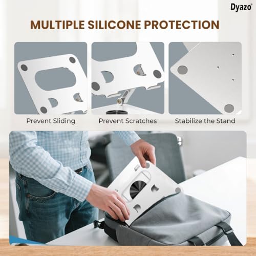 Dyazo Laptop Stand Foldable Height Angle Adjustable Laptop Riser for Desk Compatible for MacBook, Lenovo, Dell Notebook up to 15.6 Inches 360 Rotating Base (Silver) - Image 4