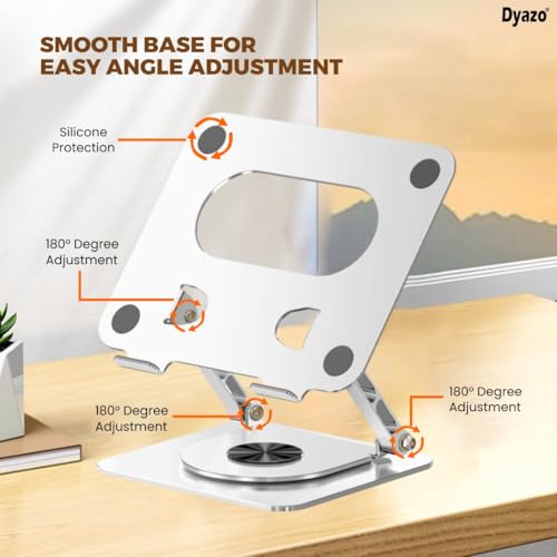 Dyazo Laptop Stand Foldable Height Angle Adjustable Laptop Riser for Desk Compatible for MacBook, Lenovo, Dell Notebook up to 15.6 Inches 360 Rotating Base (Silver) - Image 3