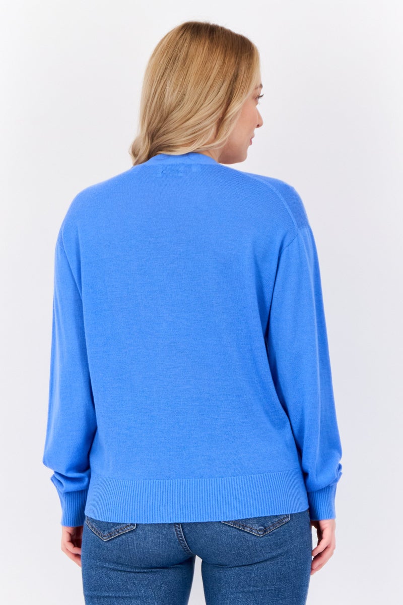 ESPRIT Women Solid Through Button Detail Cardigan, Light Blue  - Image 2