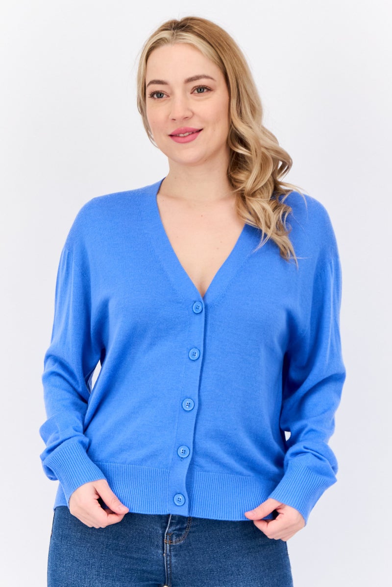 ESPRIT Women Solid Through Button Detail Cardigan, Light Blue  - Image 1