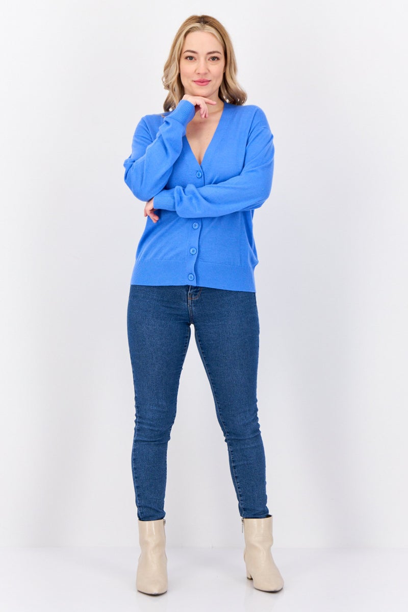 ESPRIT Women Solid Through Button Detail Cardigan, Light Blue  - Image 4