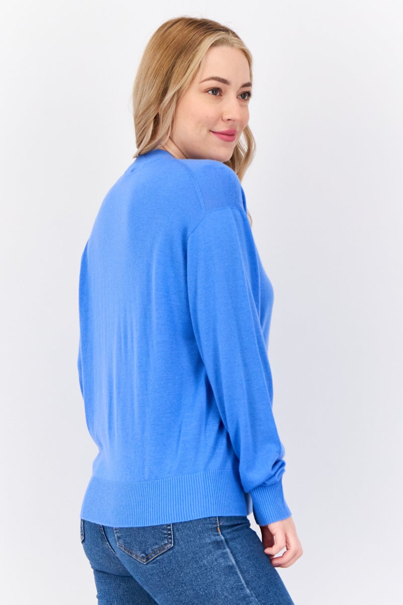 ESPRIT Women Solid Through Button Detail Cardigan, Light Blue  - Image 3