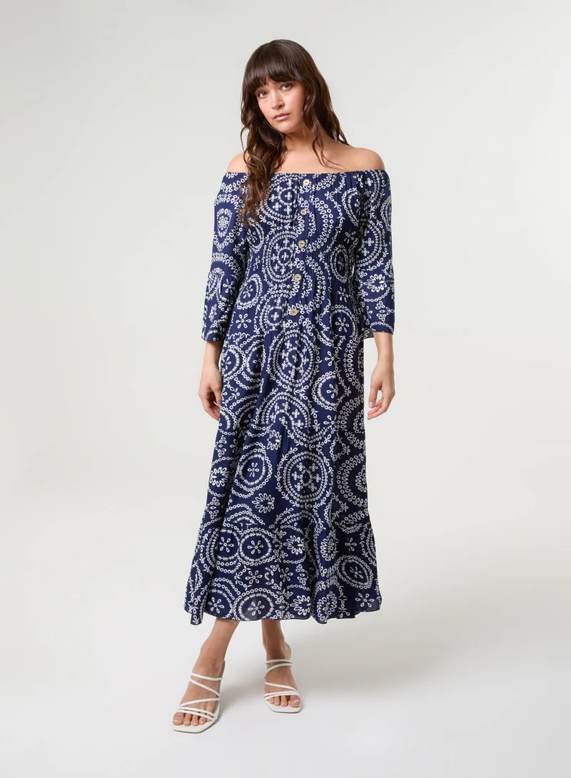 Blue Vanilla Bardot Coconut Button Maxi Dress
