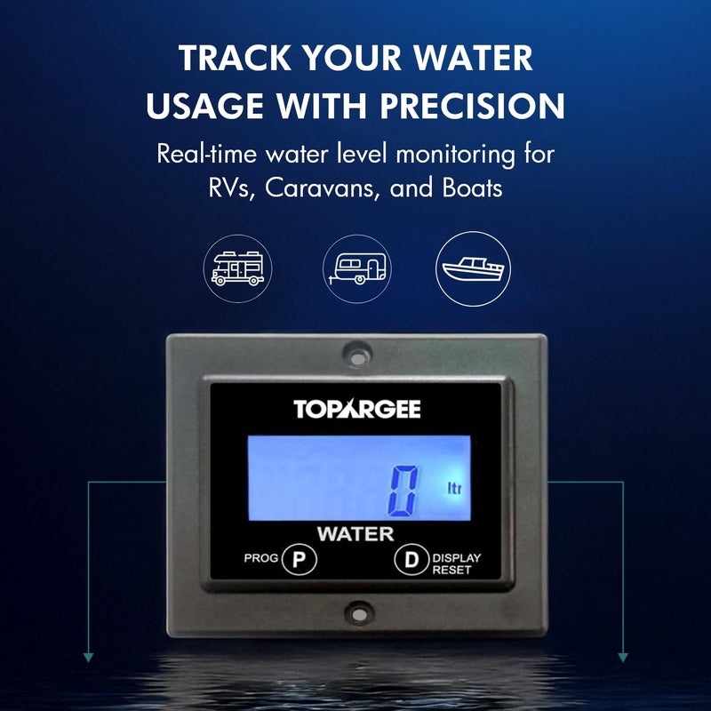 Topargee Flush Mount Water Tank Gauge H2F-FM Precisely Monitors Your Water Usage & remaining Capacity. Measures Down to The Liter/Gallon, so You Always Know Exactly How Much Water You Have Left - Image 2