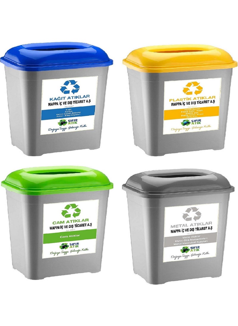 Deembro Recycling Bin with Company Name Special for Companies Zero Waste Bin 50 Lt * 4 Pieces Large Waste Bin Bucket  - Image 1