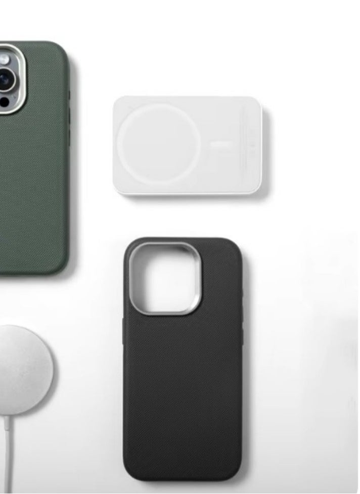 ICARLUS - Luxury Metal Lens Frame Case for iPhone 15 Pro Magsafe Wireless Charger Magnetic Shockproof Cover Grey - Image 1