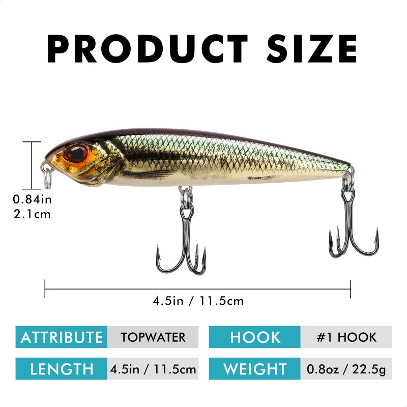 TRUSCEND Pencil Fishing Lures with VMC/BKK Hooks, 2 in 1 Pencil Plopper, Floating Pencil Popper, Dog Walker for Freshwater and Saltwater, Long-Cast Topwater Fishing Lures or Quake Sinking Pencil Baits - Image 3