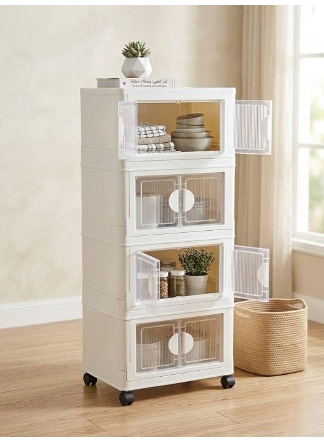 4-Tier Mini Multi-Purpose Storage Cabinet with Transparent Doors and Rolling Wheels – A Practical Organization Unit for Clothes, Shoes, and Household Items - Image 3