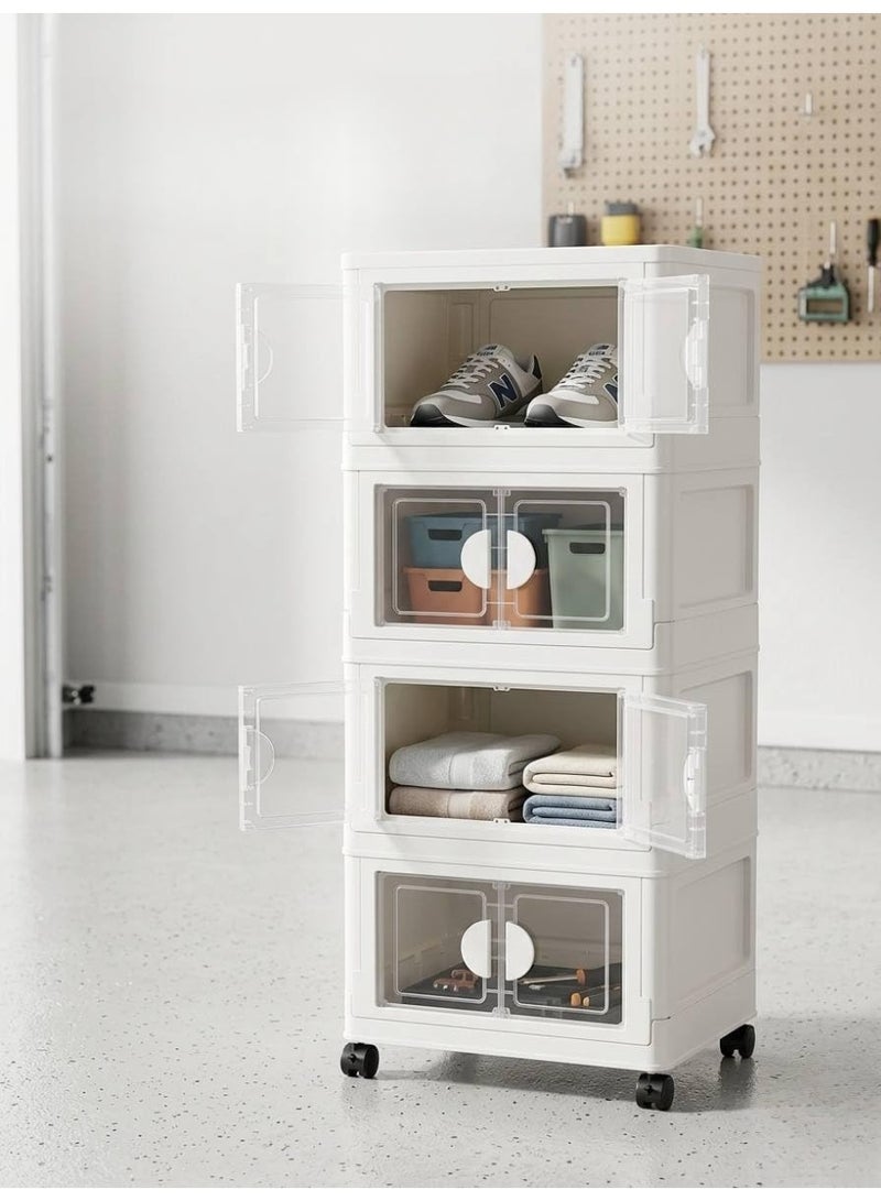 4-Tier Mini Multi-Purpose Storage Cabinet with Transparent Doors and Rolling Wheels – A Practical Organization Unit for Clothes, Shoes, and Household Items - Image 4