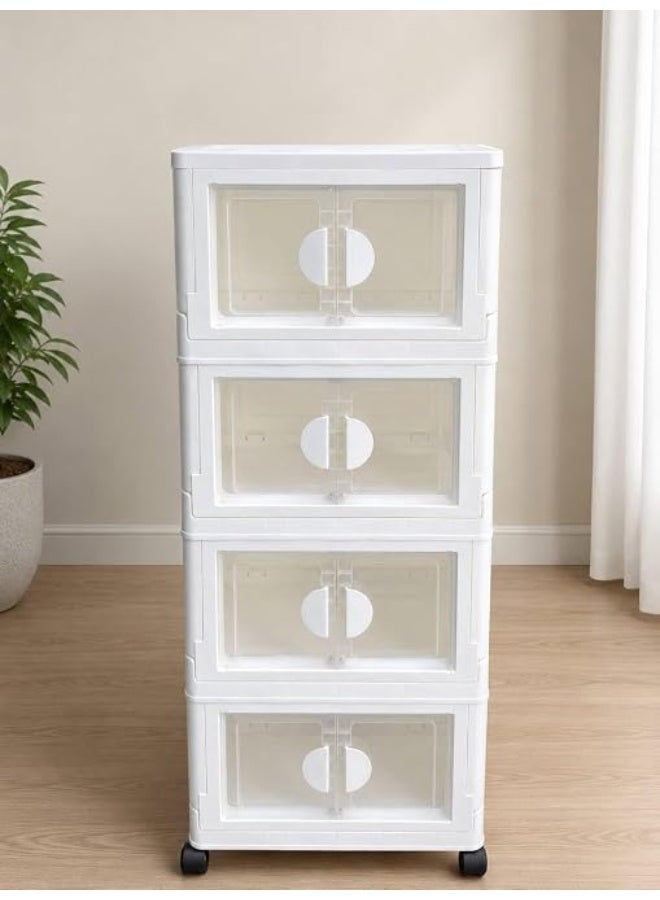 4-Tier Mini Multi-Purpose Storage Cabinet with Transparent Doors and Rolling Wheels – A Practical Organization Unit for Clothes, Shoes, and Household Items - Image 2