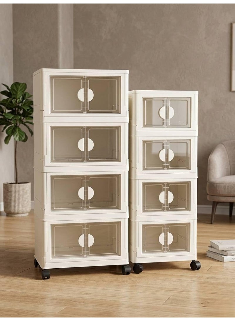 4-Tier Mini Multi-Purpose Storage Cabinet with Transparent Doors and Rolling Wheels – A Practical Organization Unit for Clothes, Shoes, and Household Items - Image 5