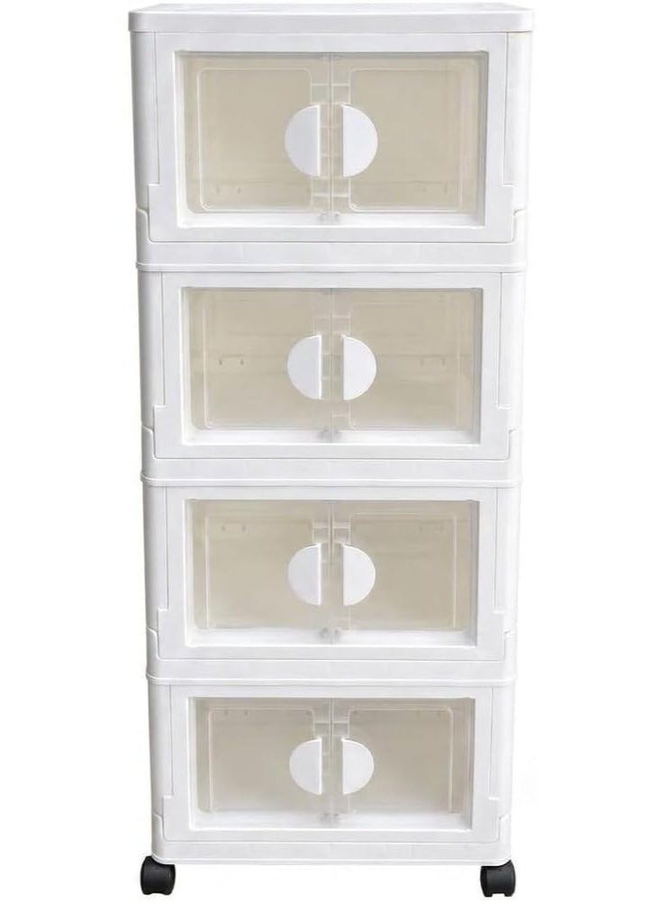4-Tier Mini Multi-Purpose Storage Cabinet with Transparent Doors and Rolling Wheels – A Practical Organization Unit for Clothes, Shoes, and Household Items - Image 1