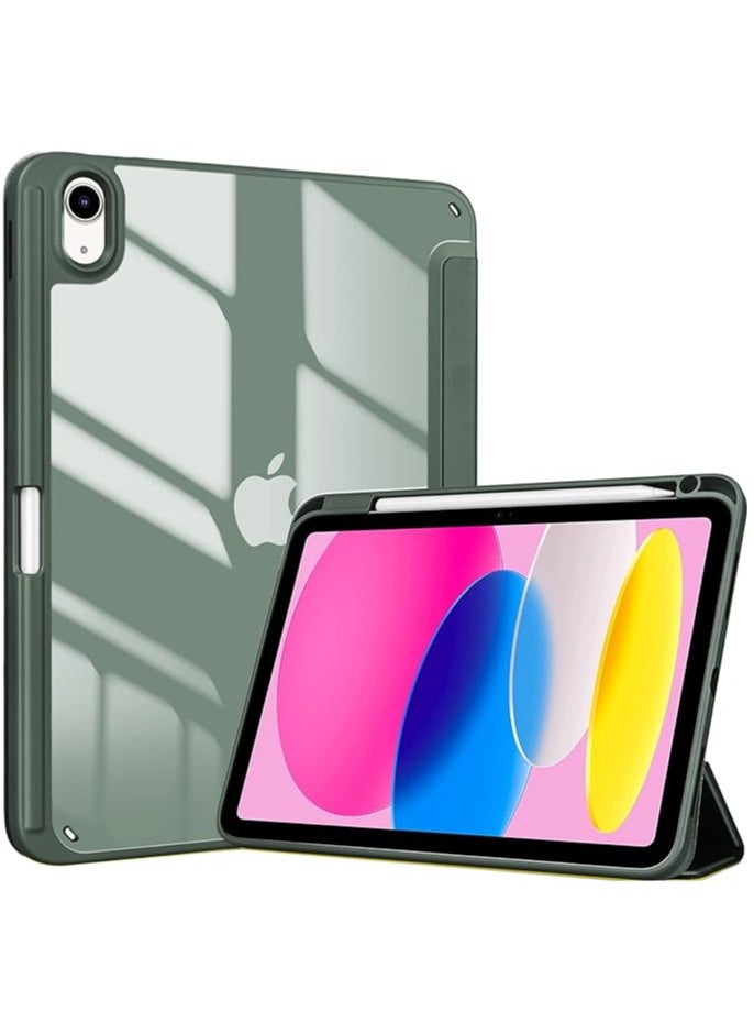 MahMir - ProCase for iPad 10th Gen Case with Pencil Holder 2022 iPad 10.9 Inch Case,iPad (A16) 11inch 11th 2025 Gen, Clear Transparent Back Shell Trifold Protective Cases Shockproof Cover for 2022 iPad 10th Gen A2696 A2757 A2777 -Green - Image 1