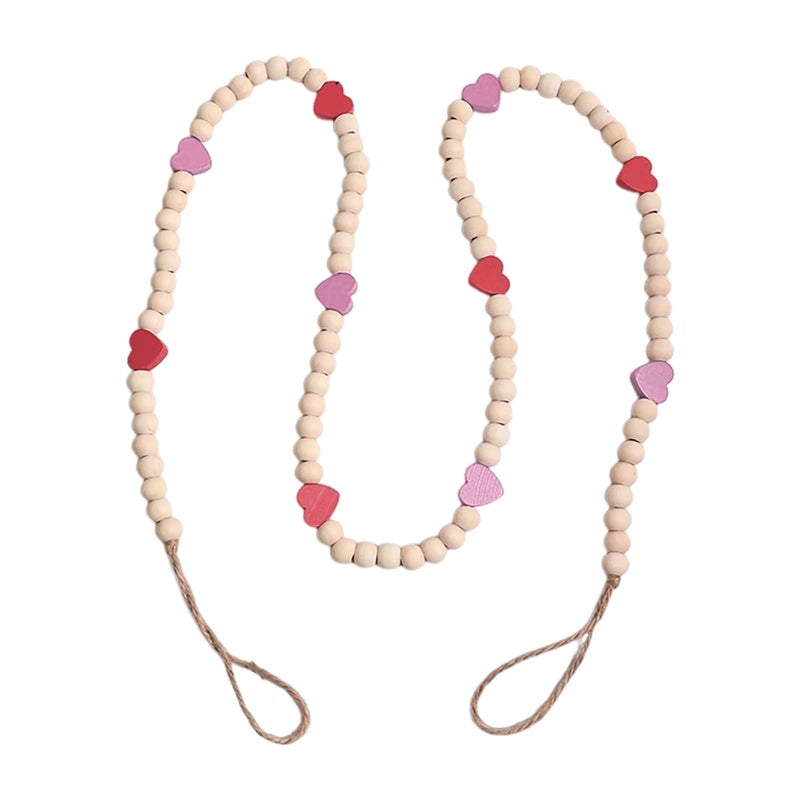 Sfoni Valentines' Day Decor, Red Pink Heart Wooden Bead Garland for Tiered Tray Hanging Banner for Home Farmhouse Office Wall Fireplace Mantel Shelf Proposal Wedding Party Decor, 50 Inch - Image 1