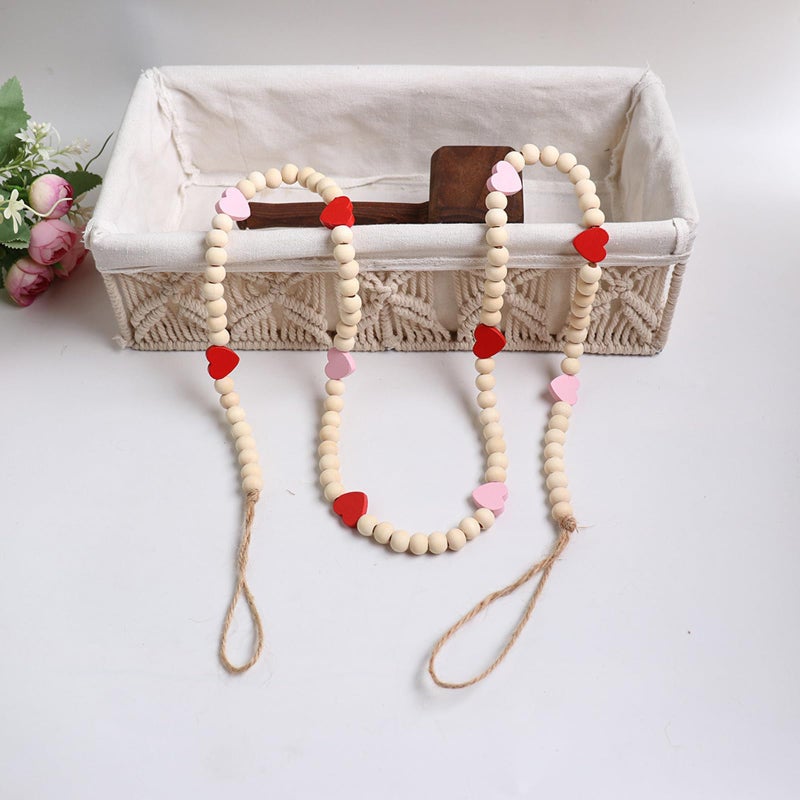 Sfoni Valentines' Day Decor, Red Pink Heart Wooden Bead Garland for Tiered Tray Hanging Banner for Home Farmhouse Office Wall Fireplace Mantel Shelf Proposal Wedding Party Decor, 50 Inch - Image 5